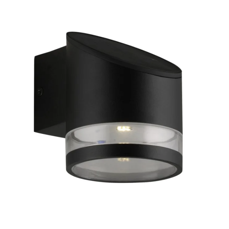 landscape black aluminum round cylinder slope outdoor patio solar wall mounted lamp