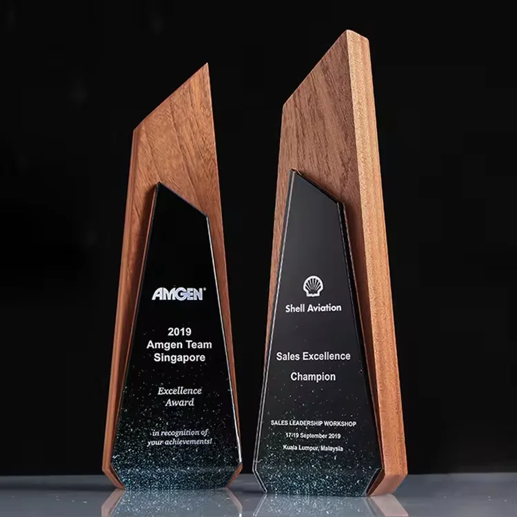 Cheap wholesale new arrivals blank wooden crystal trophy custom logo color printing crystal award cup trophy