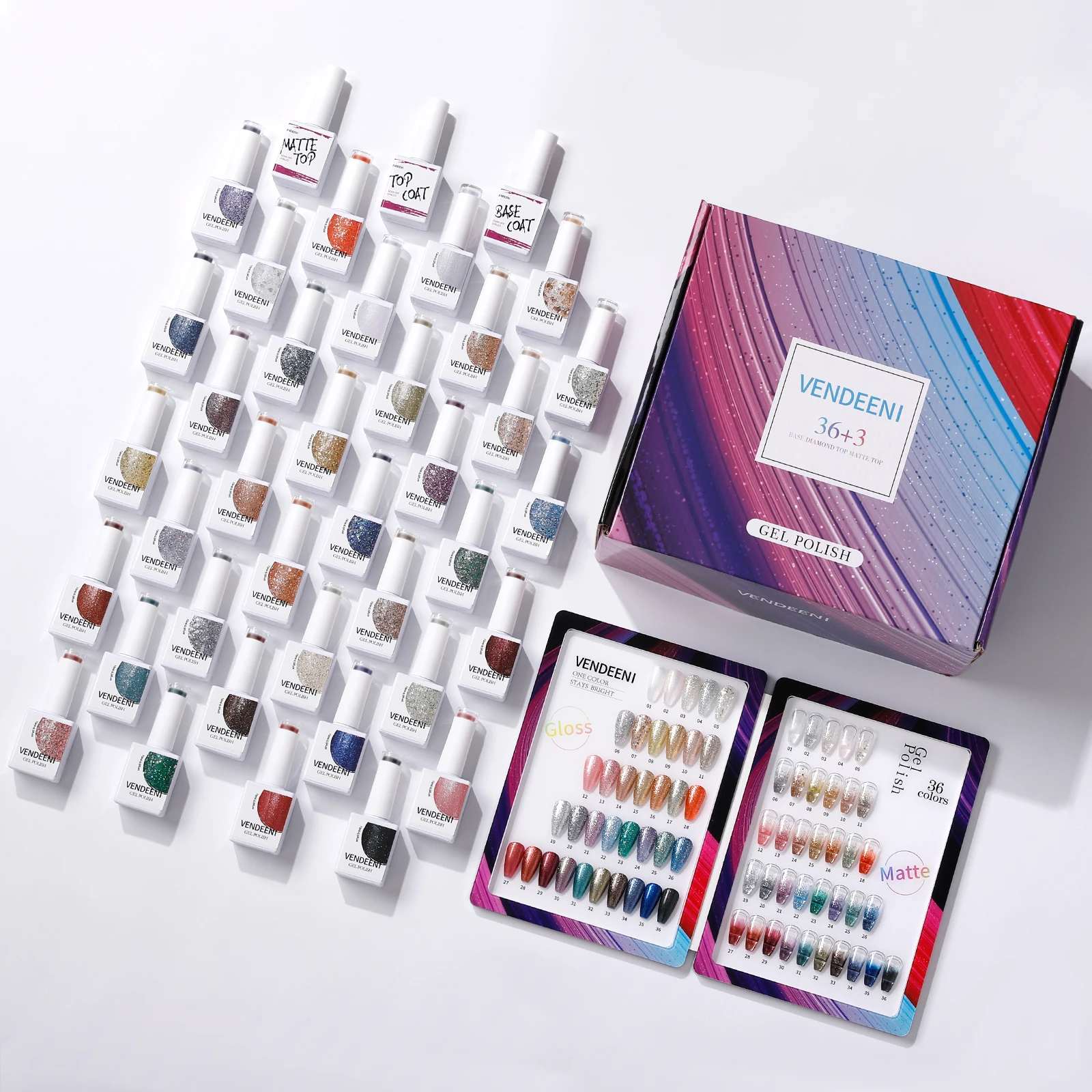 Блестящий эмалевый набор Vendeeni стойкий салонный Платиновый гель с матовым блестящим топом гелевое Базовое покрытие