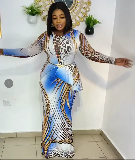 Houseofsd Elegant Printed Long Sleeve Turkey Maxi Dress African Women Long Prom Dress