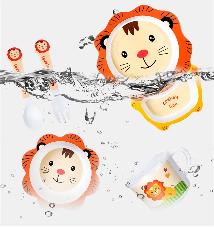 10 Design 5pcs/set Baby Tableware Cartoon Children Feeding Dishes Kids Bamboo Fiber Bowl Fork Cup Spoon Dinnerware Set
