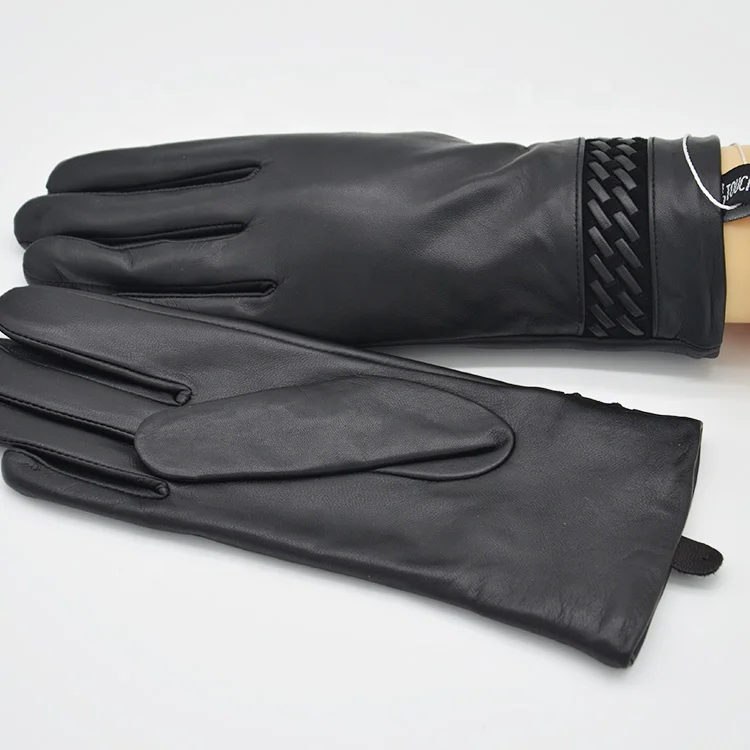 XJ Warm Superior Quality Fashion Winter Custom Logo women lady Wool Blend Lining sheepskin leather gloves