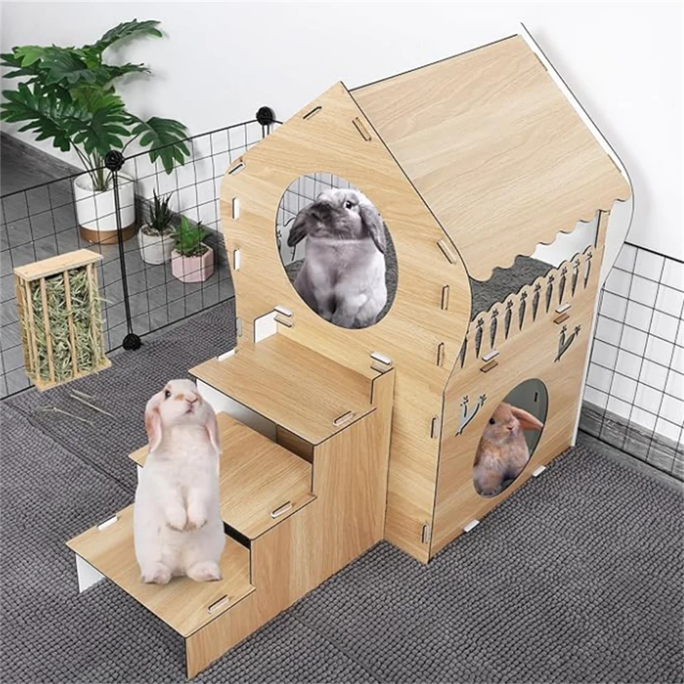 Modern Home Decor Cat Furniture Cute Wooden Peg Dolls in Angel & Home Shape Polished Engraved Cat House & Hamster House Toys