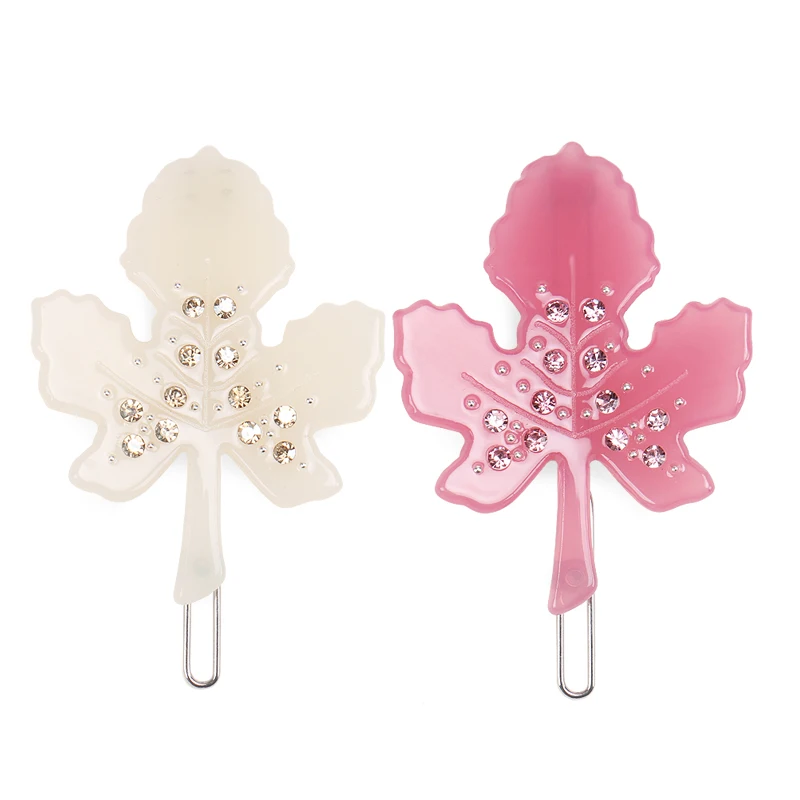 Alexander Style Maple Leaf Design Hair Pin Cellulose Acetate with Rhinestone Maple Leaves Women Hairpins
