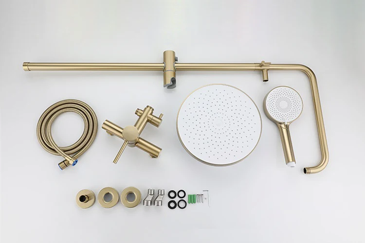rain shower system set 2 function stainless steel 304 ss bathroom column 2 way mixer brushed gold 10 inch shower head large