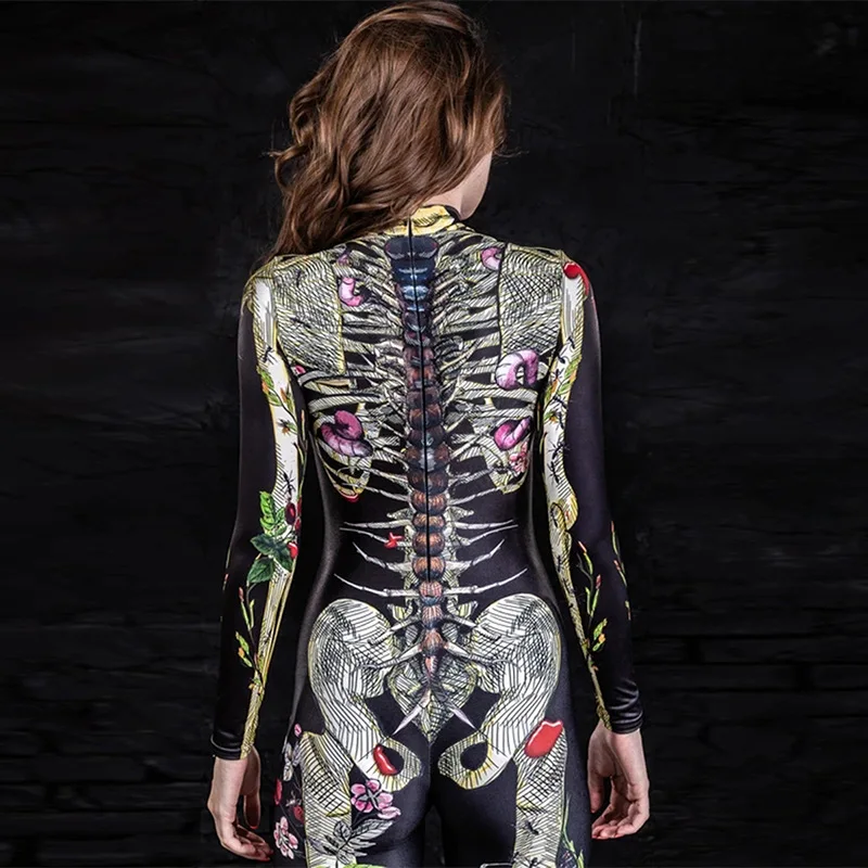 
F22117A 2021 New Halloween Costume Jumpsuits Cosplay Fancy Dress Skeleton Women Clothing Jumpsuits 