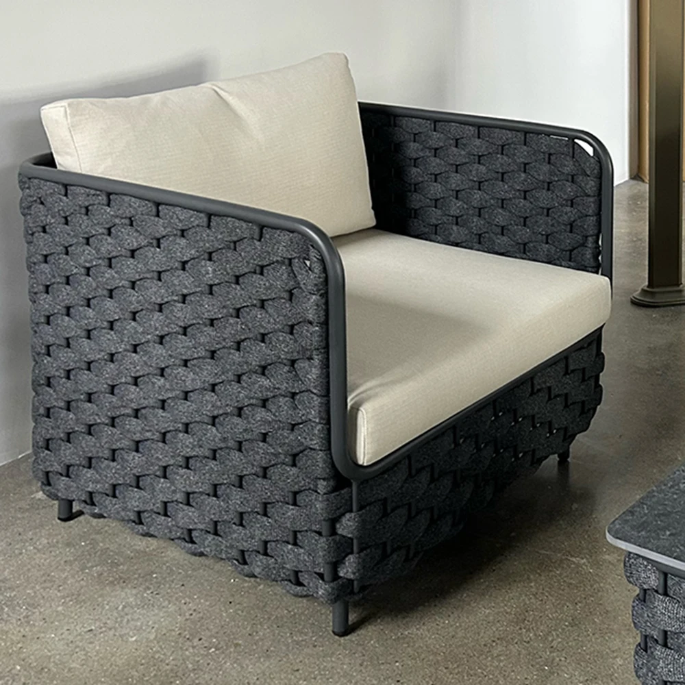 Hot Modern Customizable Waterproof Garden Furniture 4-Piece Set Aluminum Frame Rope Sofa Set With Upholstered