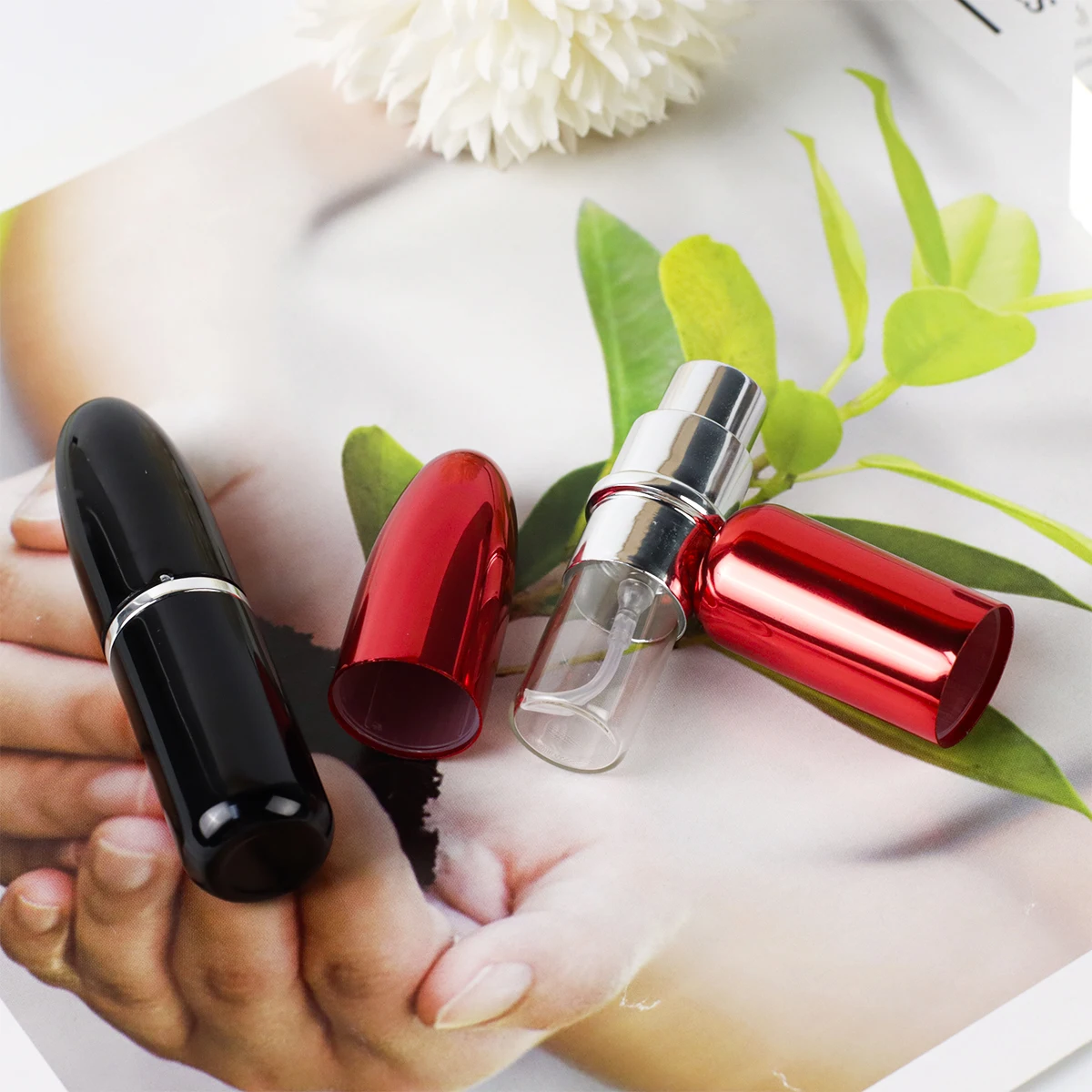 Portable 5 ml 10 ml 20 ml bottom refillable twist-up red aluminum  hanging perfume glass bottle for perfume