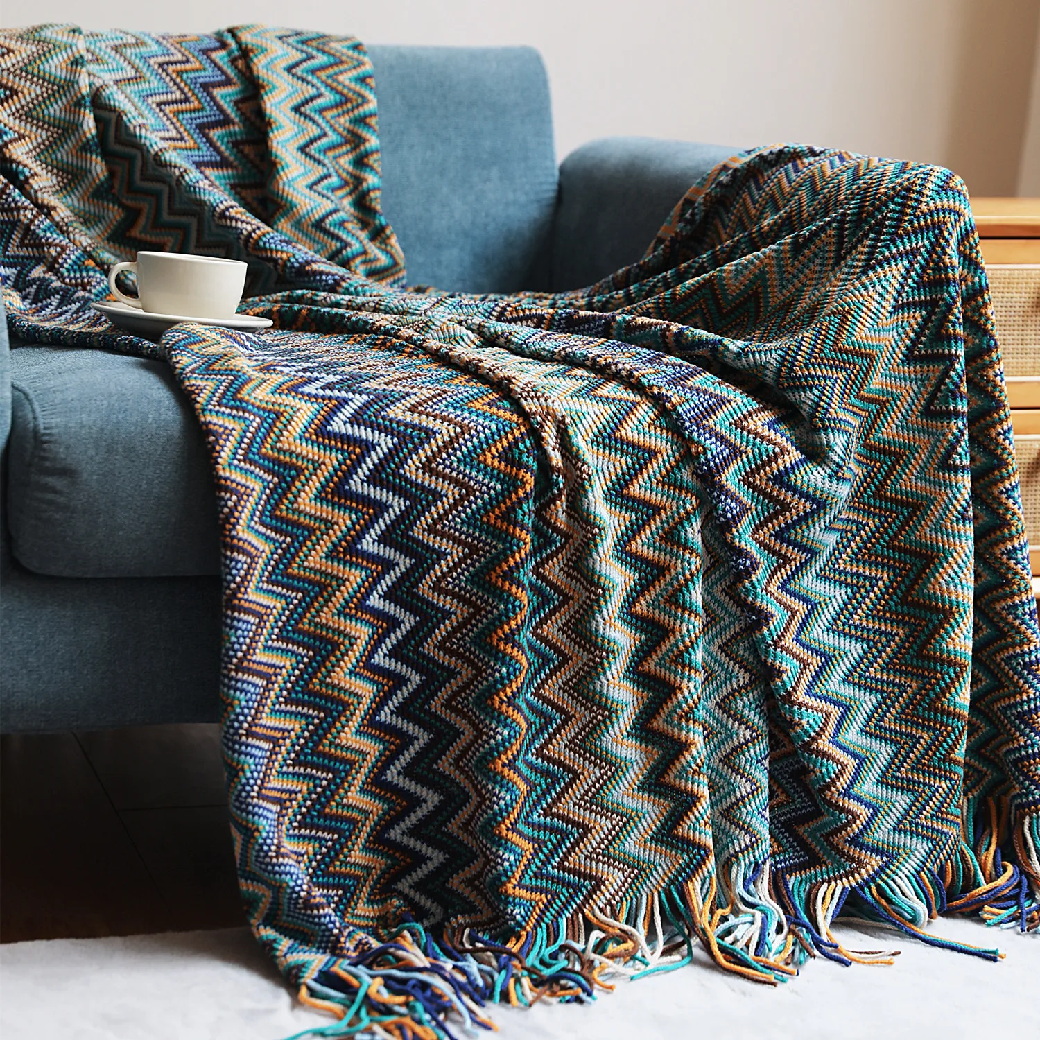 2021 Winter Knitted Yarn Bohemian Style Jacquard Blanket Weighted Blanket
