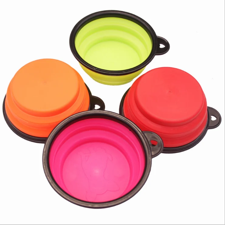 Black Frame Folding Silica Gel Pet Bowl Portable Pet Dog and Cat Bowls & Feeders Multi-Color Optional Convenient Folding Bowl