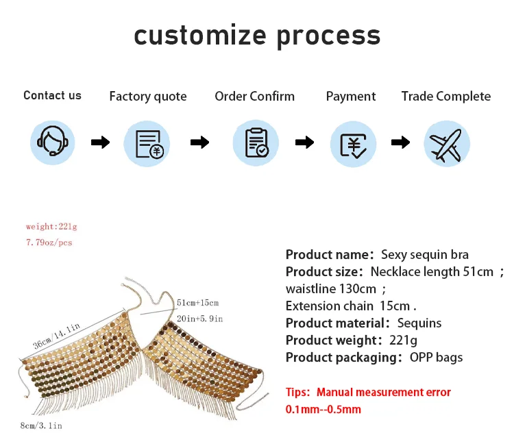 Hot Selling Bling Sequin Body Chain Bra Sexy Halter Top Set Women Girls Favourite Jewelry Bra Chain