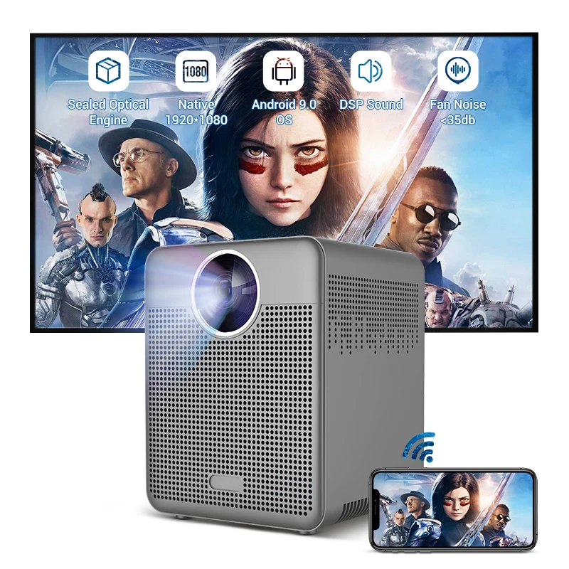 Hotack wholesale led lcd smart video projector android 9.0 1080p 4k movie portable projectors