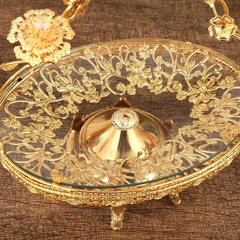 Hot Selling Metal Round Fruit Snack Glass Plate Storage Tray for dry fruit tray