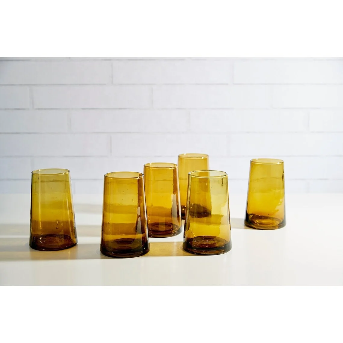 European Green Glass Recycled Moroccan Handblown Cone Glass stemless water glass