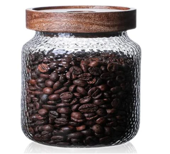 Glass Storage Jar Food Storage Container with Airtight Bamboo Wooden Lid/Kitchen Canisters For Tea,Coffee Bean, Sugar