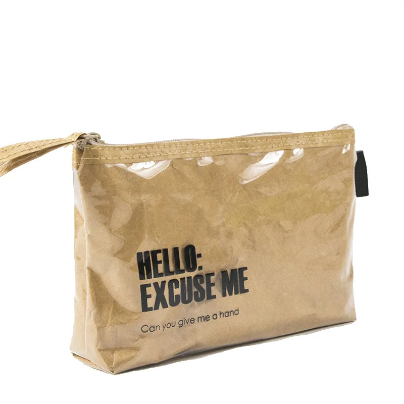 water proof washable Kraft paper pouch cosmetic with pvc film bag