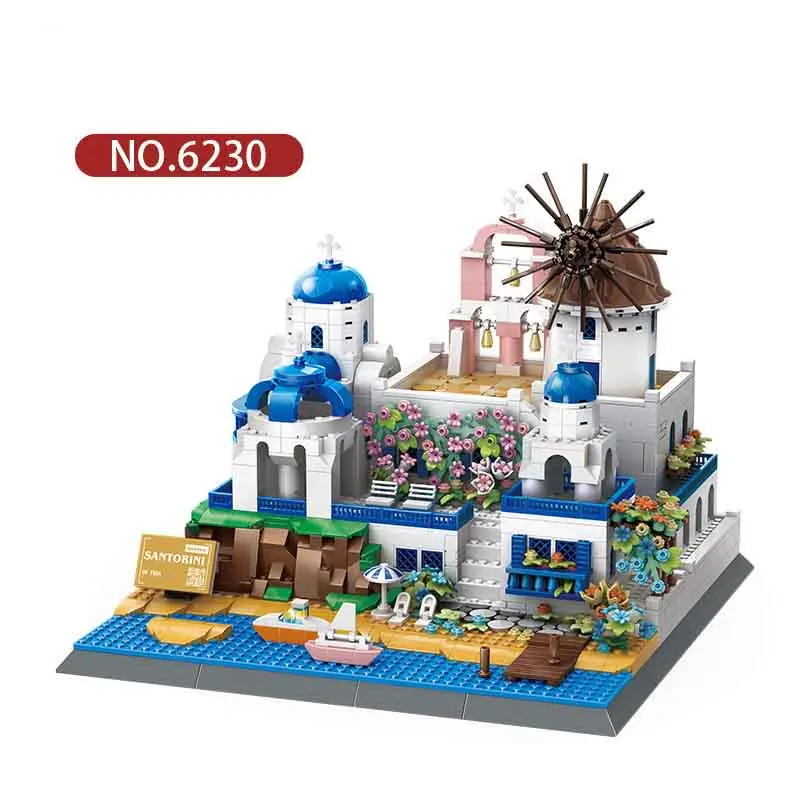 6230 креативная архитектура Греция Санторини-Фира MOC конструктор игрушечный строительный блок для детей набор пластиковых блоков из АБС