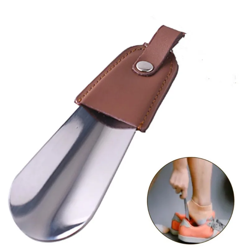 Shoe accessories Portable Shoe horn Stainless Steel durable PU Leather handle Shoe Horn SH001