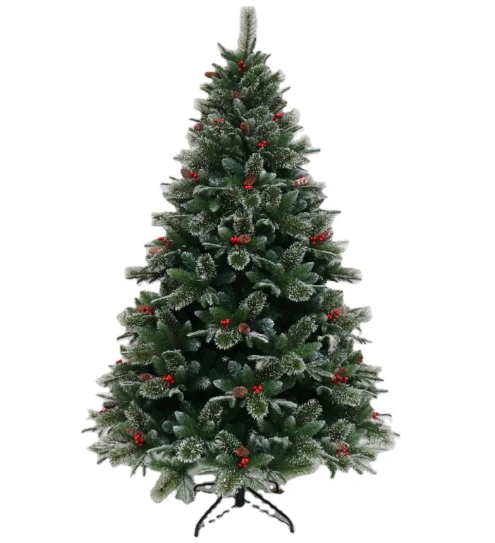 Блестящая ветка из полиэтилена пуля с белыми краями ПВХ зеленая смесь украшений для рождественской елки новогодний поставщик 2023