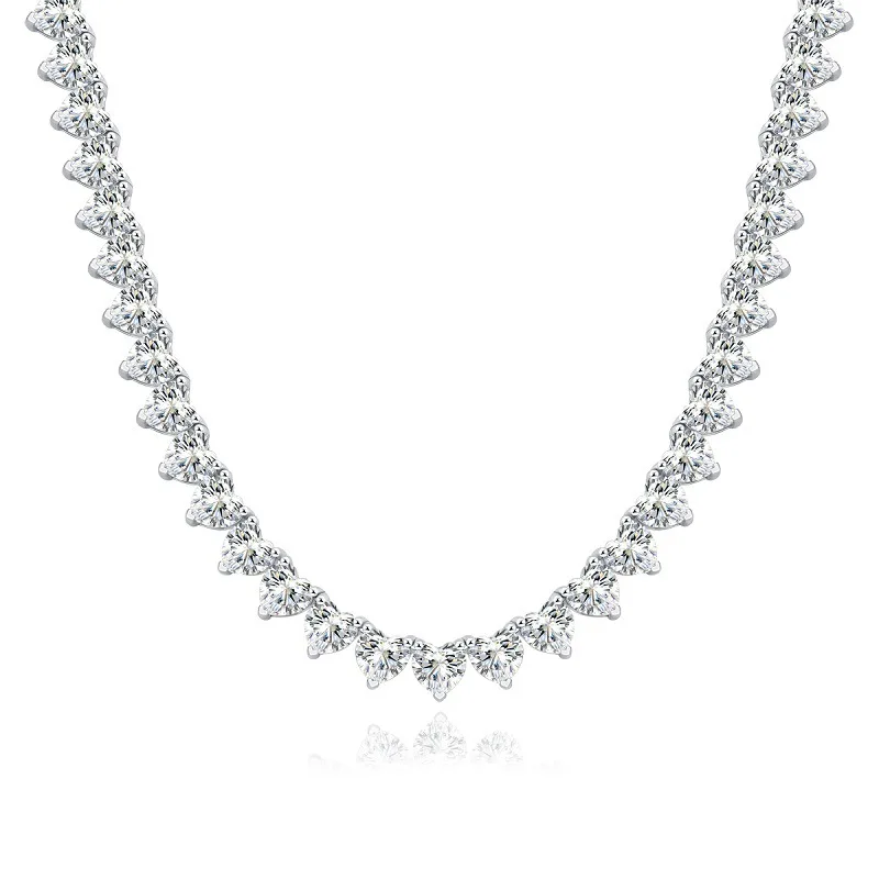 DE Heart Shape Moissanite Tennis Necklace 1ct VVS Heart-shaped Moissanite Necklace 6.5mm 925 Sterling Silver Heart Tennis Chain