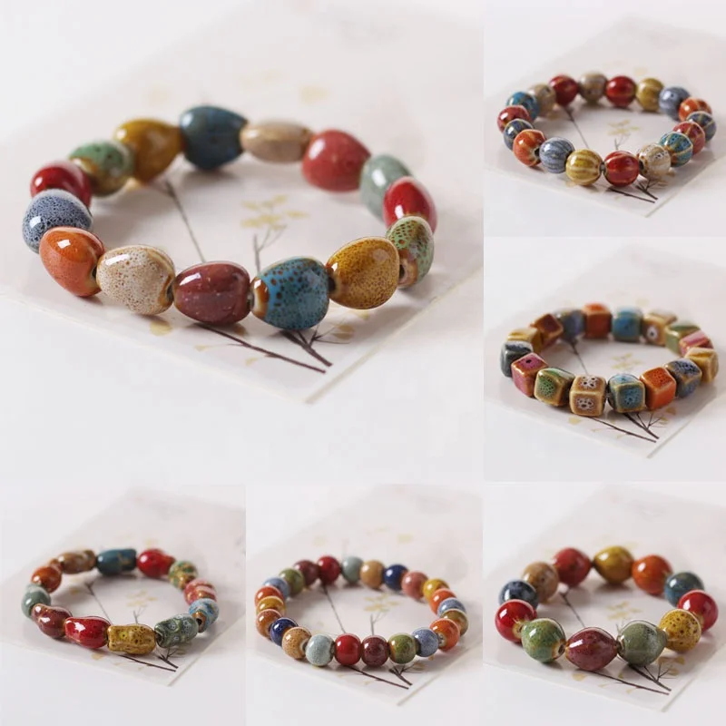 New Good Quality Colorful Ceramic Bracelet Ceramic Handmade Jewelry Passion Flower Glaze Bead Bracelet