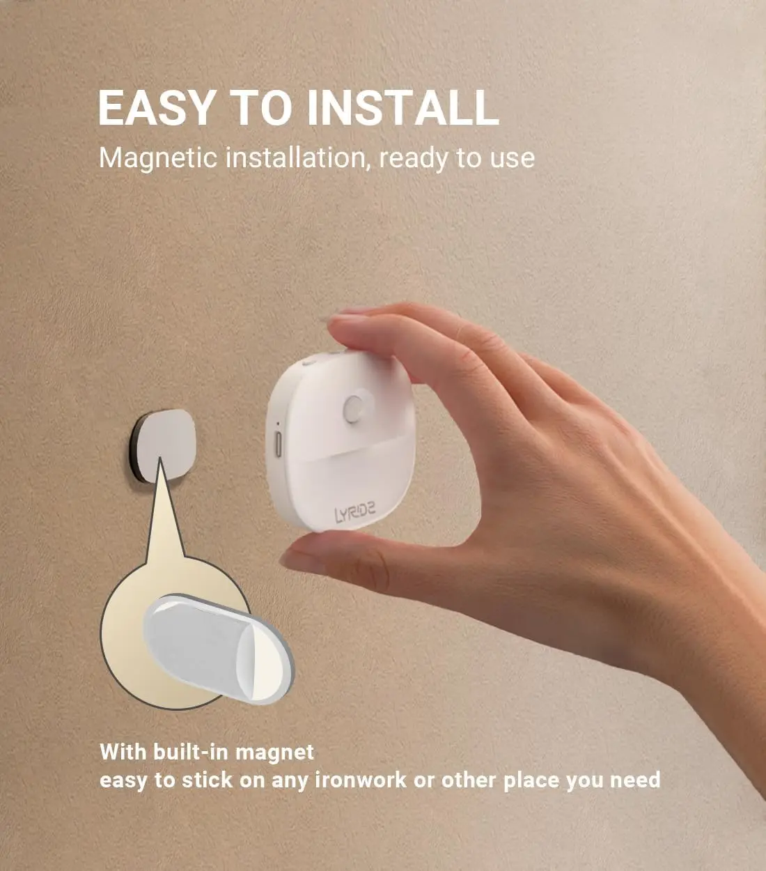 Mini Stick-on LED Night Light with Motion Sensor Battery, Dimmable Closet Lights for Bedroom, Kitchen, Washroom, Stairs, Hallway