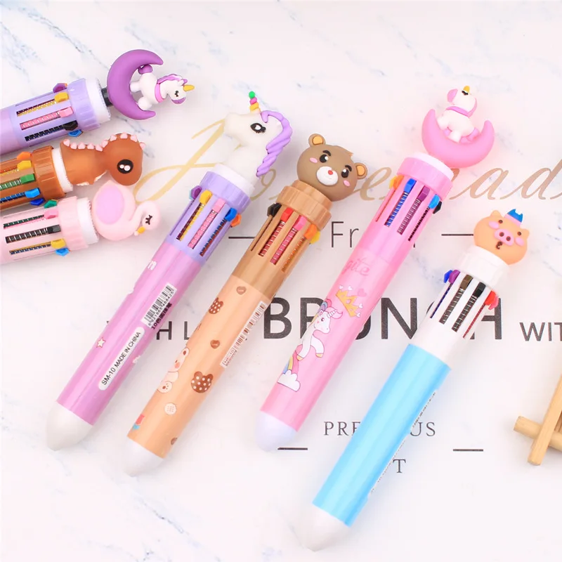 Kawaii cute 3d silicone pen head plastic multicolor ballpoint pen 6 colors 10 colors