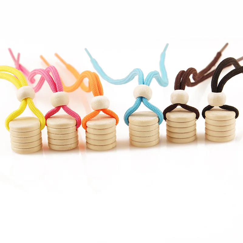 Diy String Hanging Cap Car Perfume Bottle Essential  Ornaments Air Freshener Pendant Empty Glass  Wooden Bottle Lid with rope
