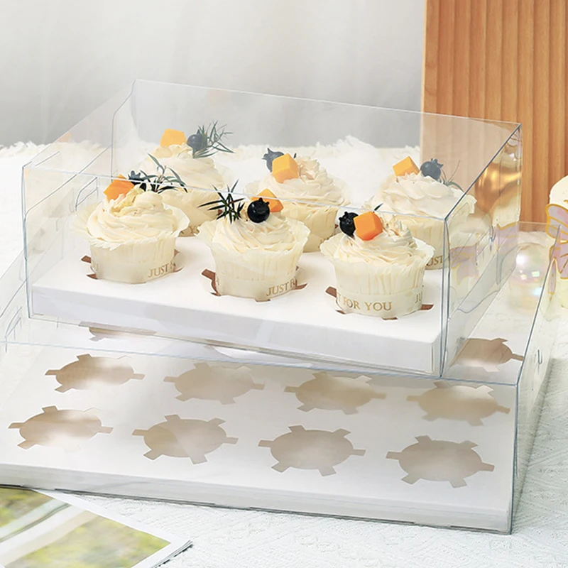 Hot Sale Heightened 12 Holes Clear Plastic Cup Cake Box Packaging With Dip Cup Insert For Bakery Shop