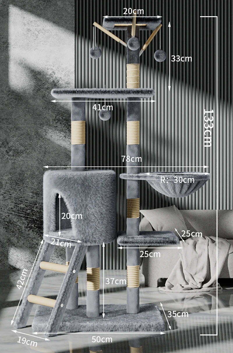 Indoor Cat Activity Center Cats Tree Tower Condo Sisal Scratching Posts Plush Perches Basket Cat Cave Ramp Climbing Frame