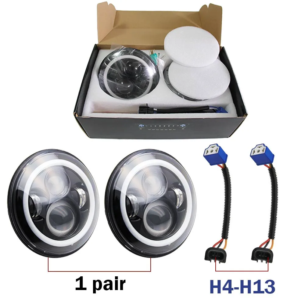 
Dot Approved E9 Daymaker Car 50W 30W Turn Amber Hi LO Halo Motor 12v 24v Round DRL H4 Angle Eye 7