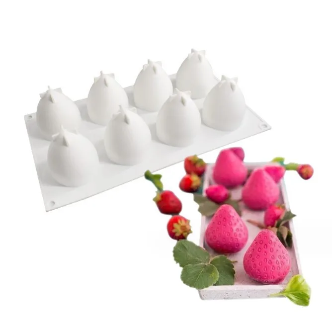 8 cavities Strawberry Silicone Mousse Cake Moulds for Bakery Kitchenware DIY Jelly Moulds Pastry Baking Tools