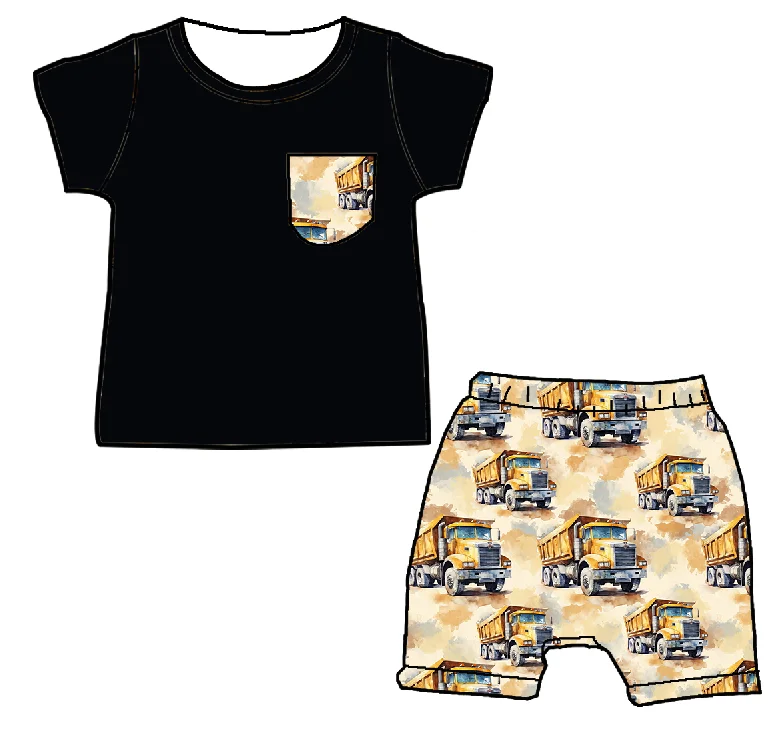 Zs16 Summer Truck Print Short Sleeve Boy Cartoon T Shirt Set 2 Pcs Suit for Boys