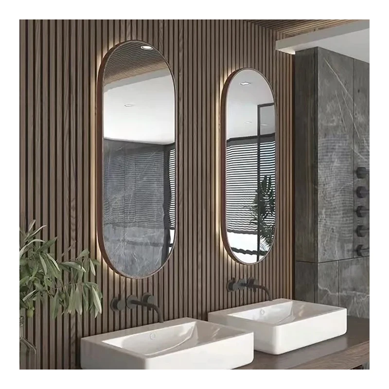 Customisable Home Backlit Lighting Bathroom Metal Bezel Large Oval Mirror Wall Anti Fog Wall Mount LED Bathroom Lights