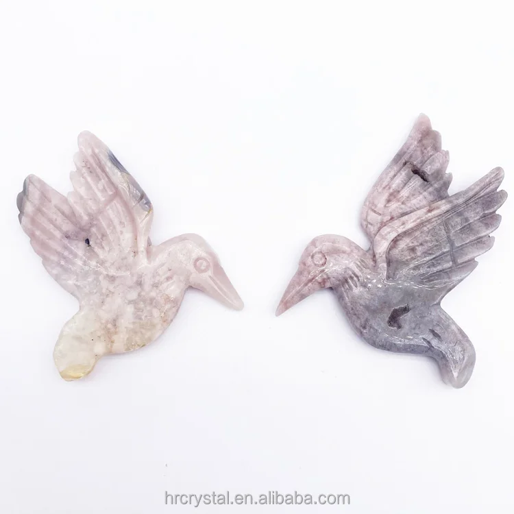 Vivid Folk Crystal Carving Hand Carved Natural Agate Crystal Hummingbird Animals Figurines