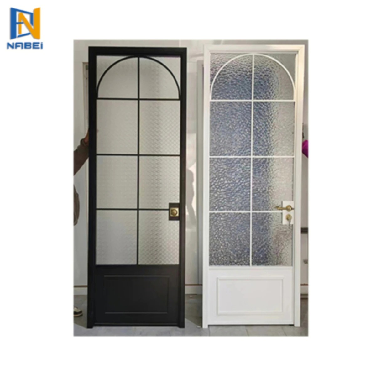Modern Black Metal Frame Interior Decoration Steel French Glass Swing Door with Privacy Lock