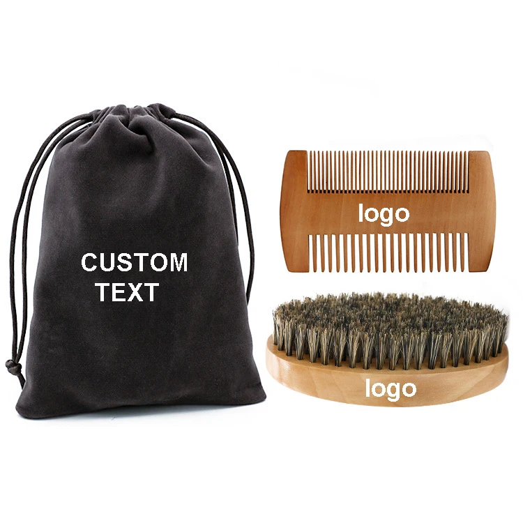 Wholesale Accessories Beard Product Wooden Barber Natural Beard Brush And Comb Set Trimming Kit for men beard and mustache