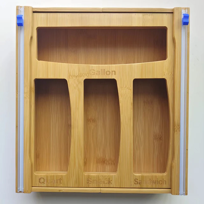 Amazon Best Selling Bamboo Ziplock Bag Storage Organizer, Bamboo Kitchen Organizer, Bamboo Drawer Organizer