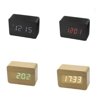Mini Cube Wooden Clock Voice Control Electronic Desk Clock with LED Digital Table Watch Snooze Cute Alarm Clock fo