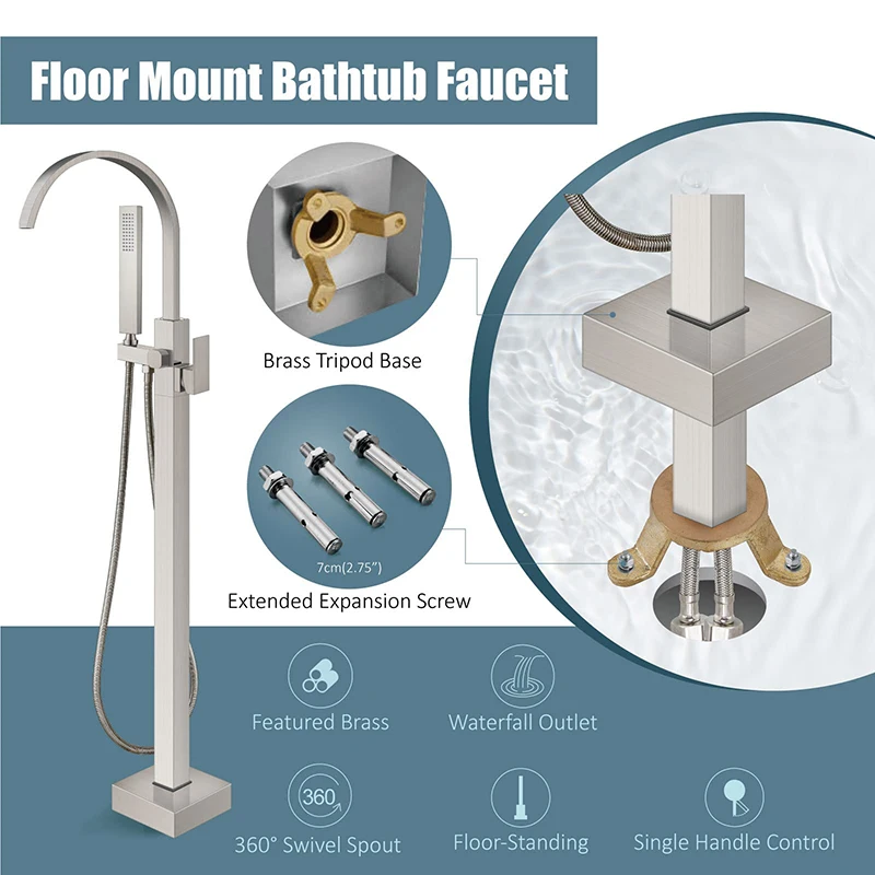 Factory Cheap Price Floor Standing Free Brass Bathtub Faucet Set Bathroom Tub Faucet