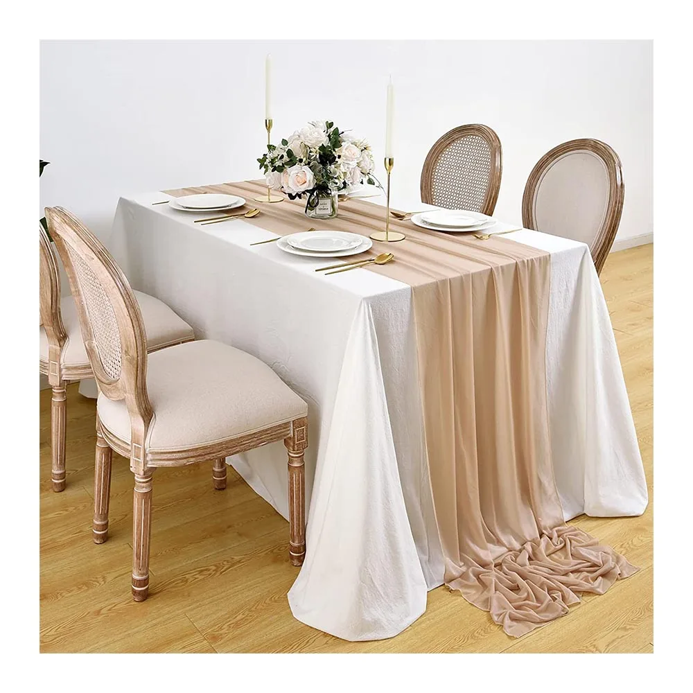 Wholesale beige sheer runner table decoration european chiffon table runner wedding banquet home decor