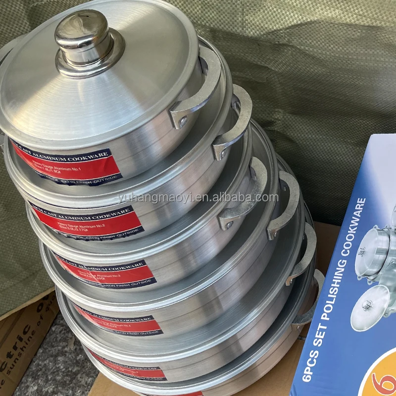 Stock Kitchen Cooking Pot Casserole Food containers Polishing Die Cast Aluminum Cookware Pot Sets With Lid And Spoon