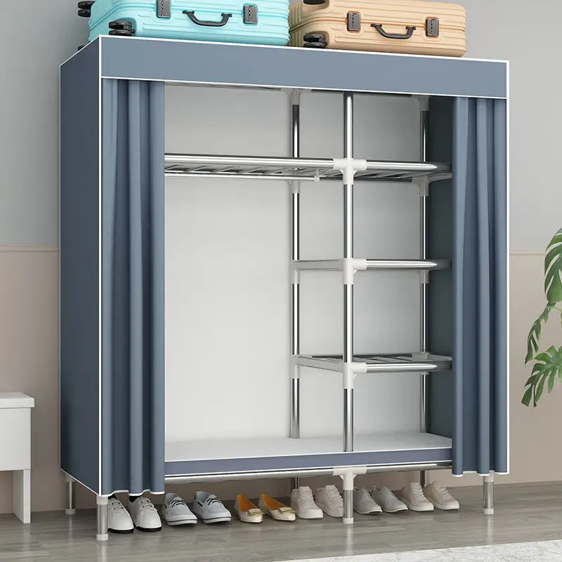 Bedroom Clothes Organizer Portable Non Woven Folding Wardrobe Metal Frame Multi Purpose Kids Wardrobe