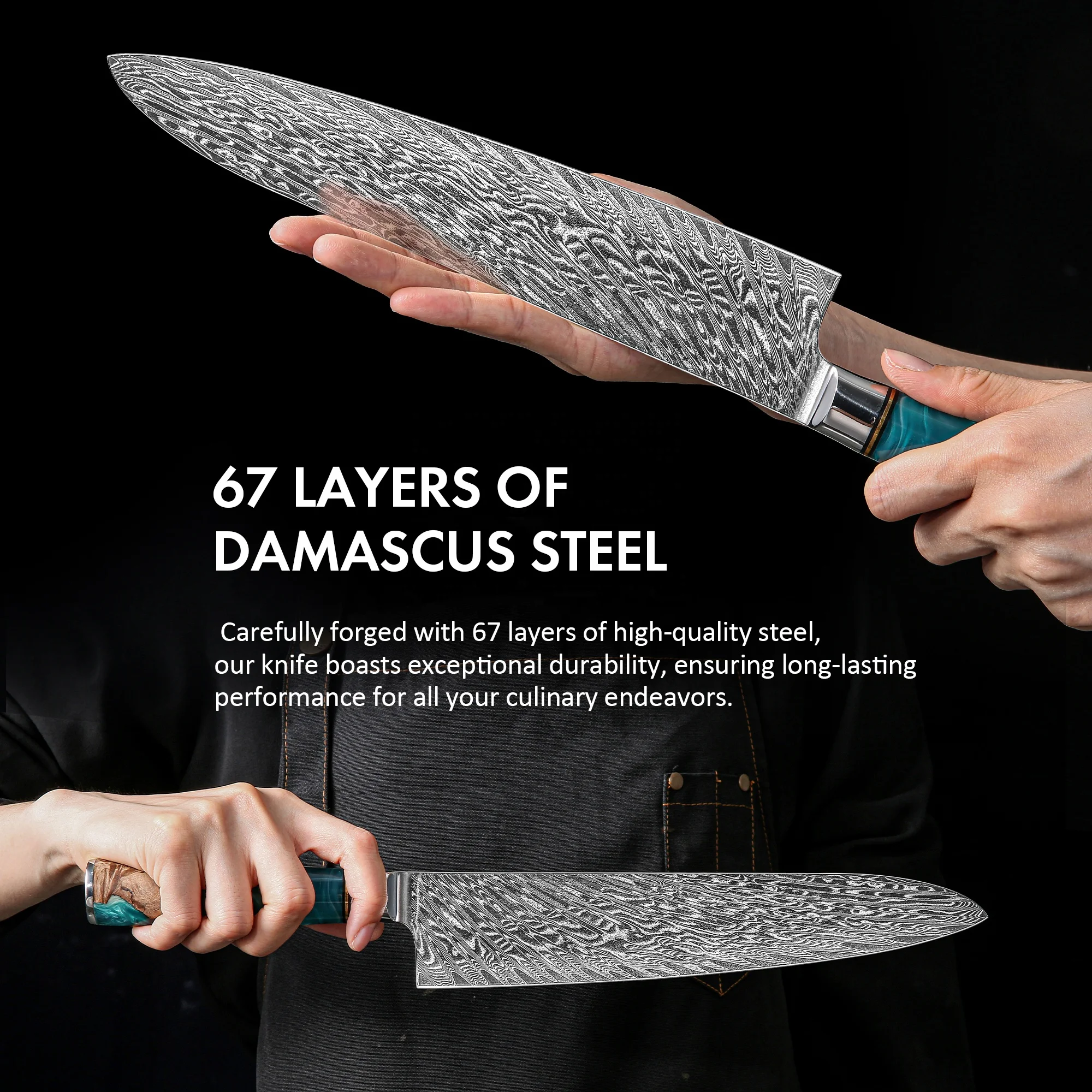 10pcs Luxury Blue Resin Handle Japanese Chef Damascus Steel Knife Set for Kitchen