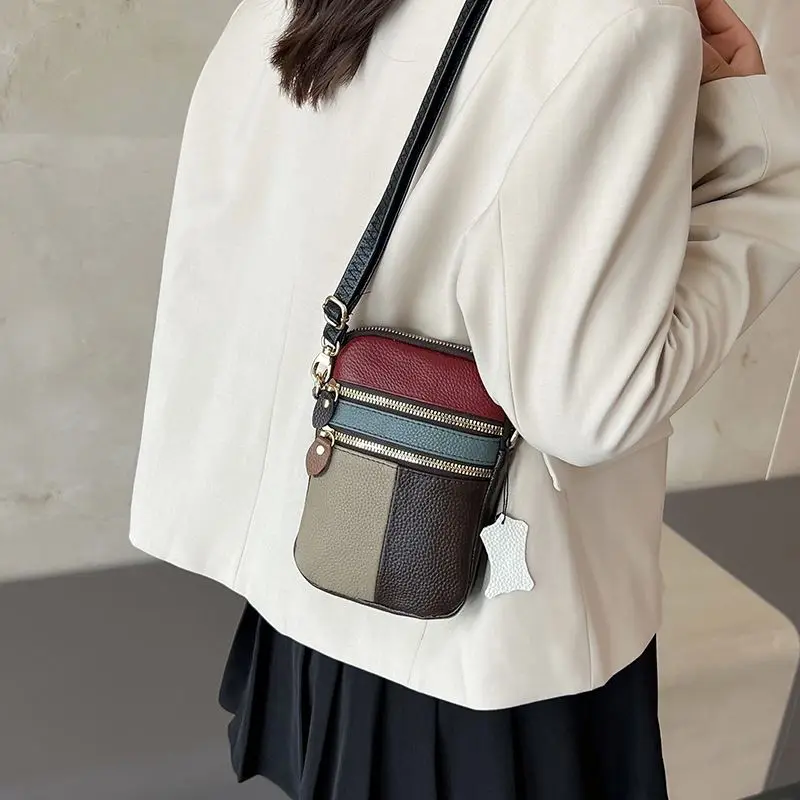 Cowhide Leather Small Square Women New Style All-Match Small Shoulder Bag Manufacturer Wholesale Mobile Phone Change Shoulderbag