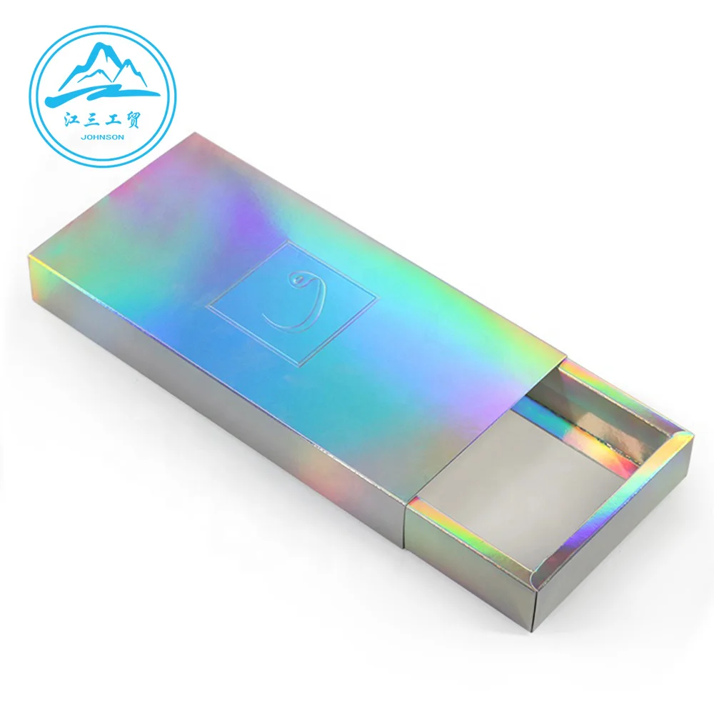 2022Holographic custom emboss logo paper sliding open eco friendly tea box packaging