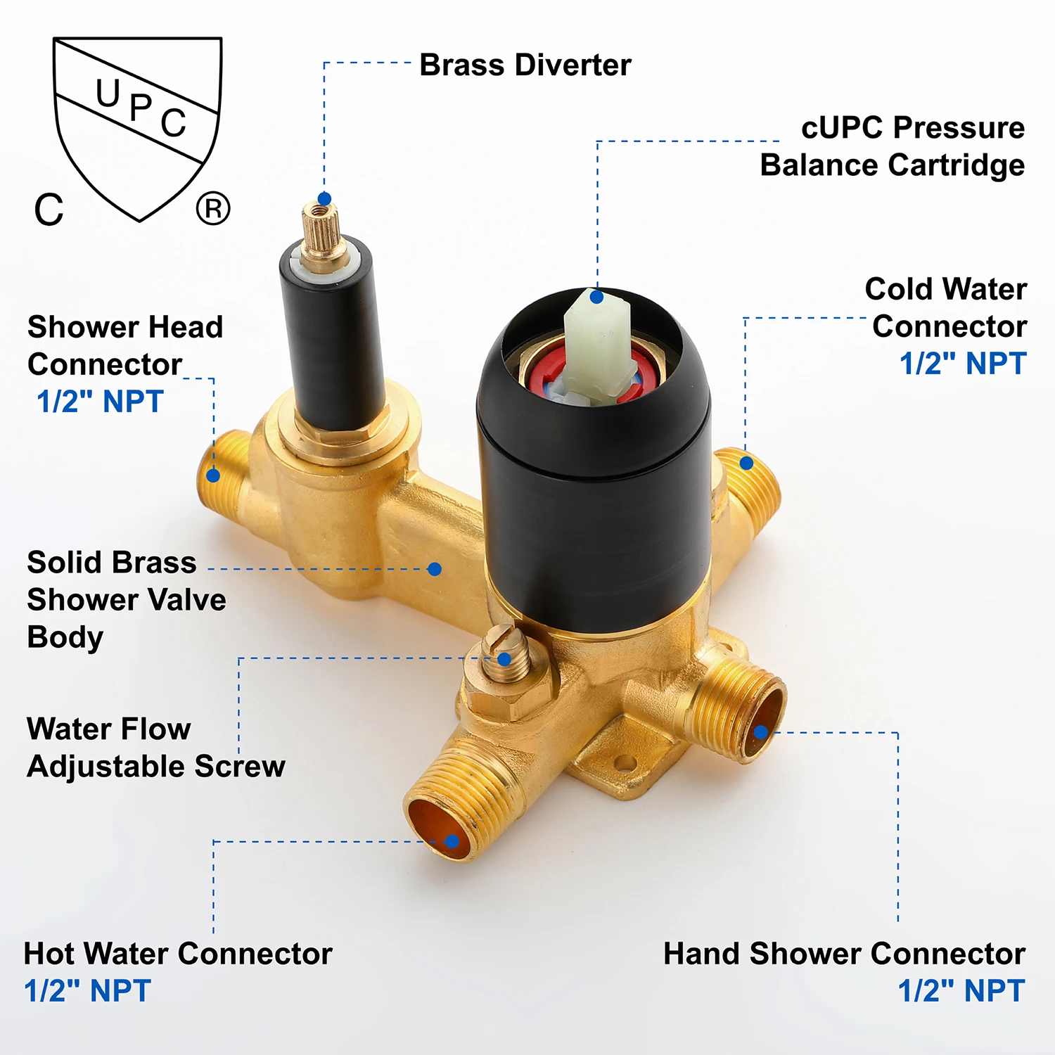 Contemporary shower mixer valve wall mounted concealed 2 way shower mixer with diverter