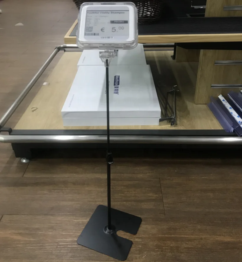 POP for Supermarket Telescopic Pole metal Table Stand Support with adjustable height for larger electronic price tag display