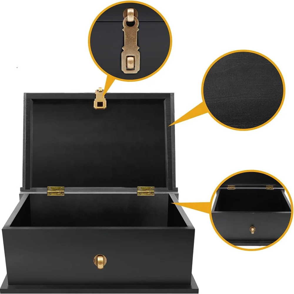 Wood Black Gift Box Solid Wood Flippable Wood Box Desktop Sundries Storage Finishing Box