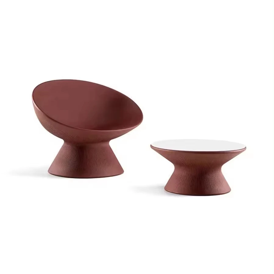 Fiberglass outside patio garden furniture round stone finishing outdoor coffee table